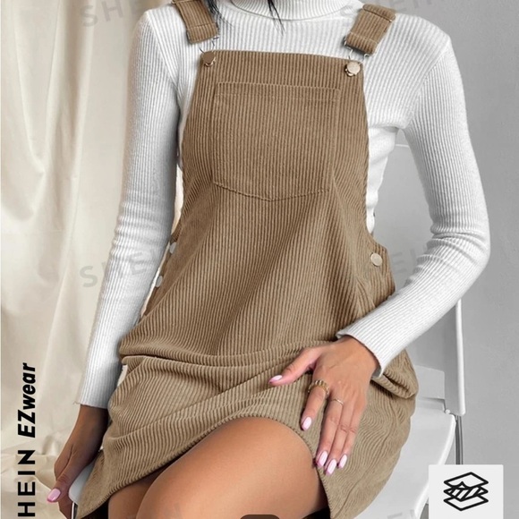 SHEIN tan pocket patched overalls dress size small - Picture 1 of 10